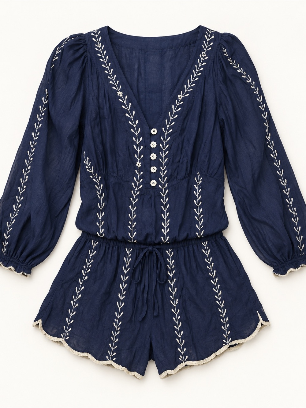 Poupette St. Barth Blue Romper with Embroidery Sz. 2